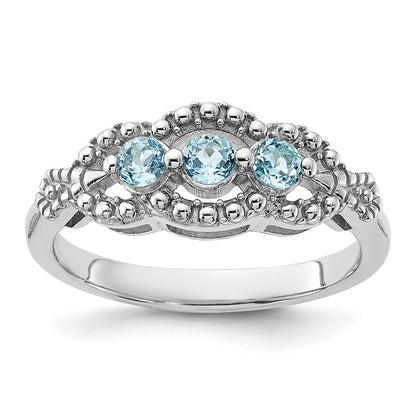 Sterling Silver Rhodium-plated Light Swiss Blue Topaz Ring Size 8