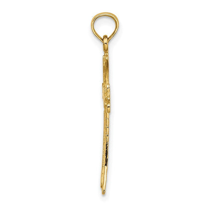 14k Yellow Gold Polished and Engraved Cross  Heart Charm Pendant for Women
