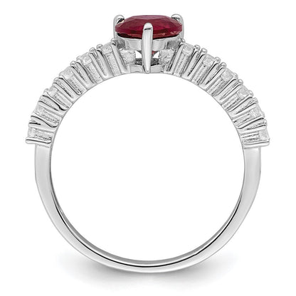 Sterling Silver Polished Rhodium-plated Created Ruby and CZ Heart Ring Size 6
