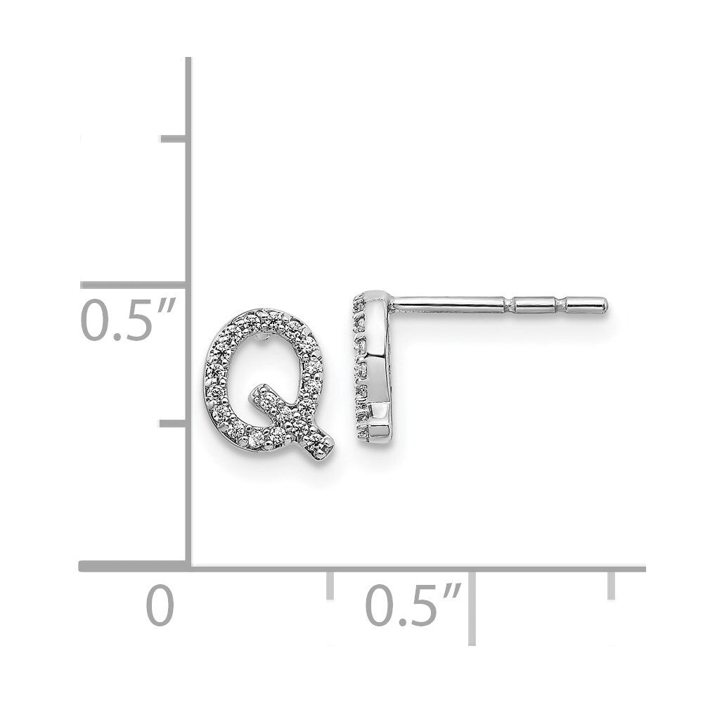 14k White Gold Diamond Initial Q Stud Earrings Gift for Women