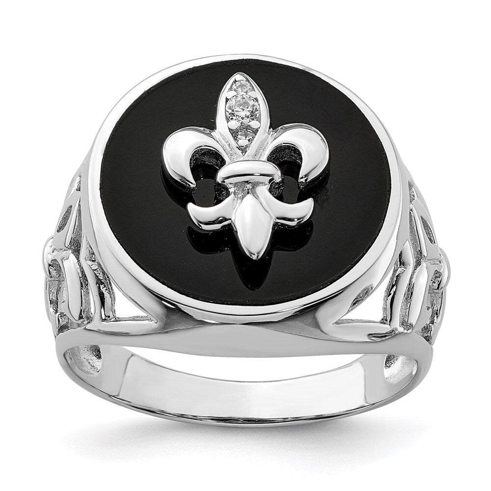 Sterling Silver Rhodium Plated Cubic Zirconia Black Onyx Ring Size 9