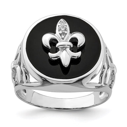 Sterling Silver Rhodium Plated Cubic Zirconia Black Onyx Ring Size 9
