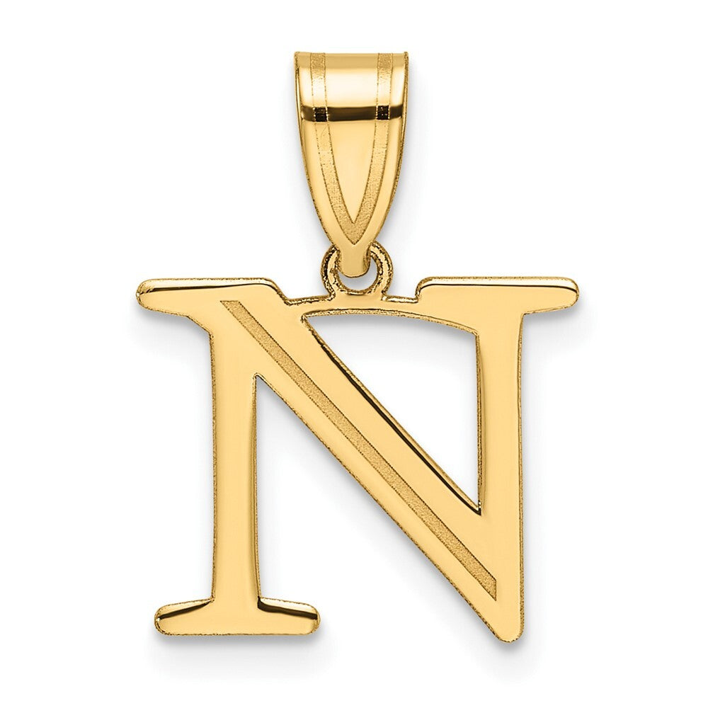 14k Yellow Gold Polished Etched Letter N Initial Pendant for Women