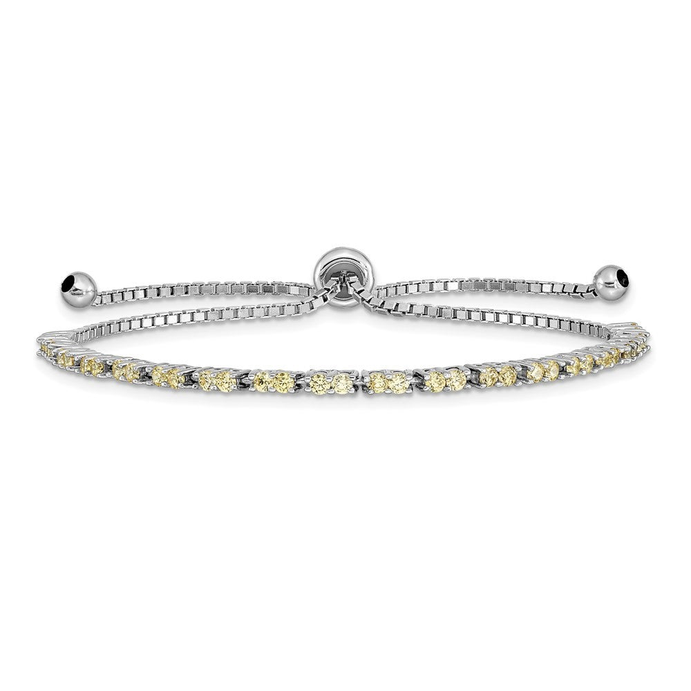Sterling Silver Rhod-plated November Yellow CZ Adjustable Bracelet