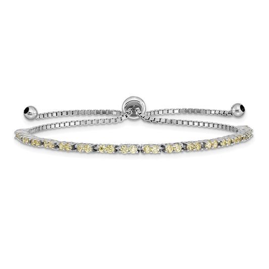 Sterling Silver Rhod-plated November Yellow CZ Adjustable Bracelet