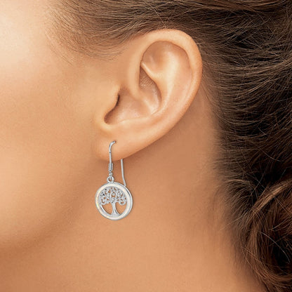 Sterling Silver Rhod-plated Creat Opal Circle Tree Dangle Earrings