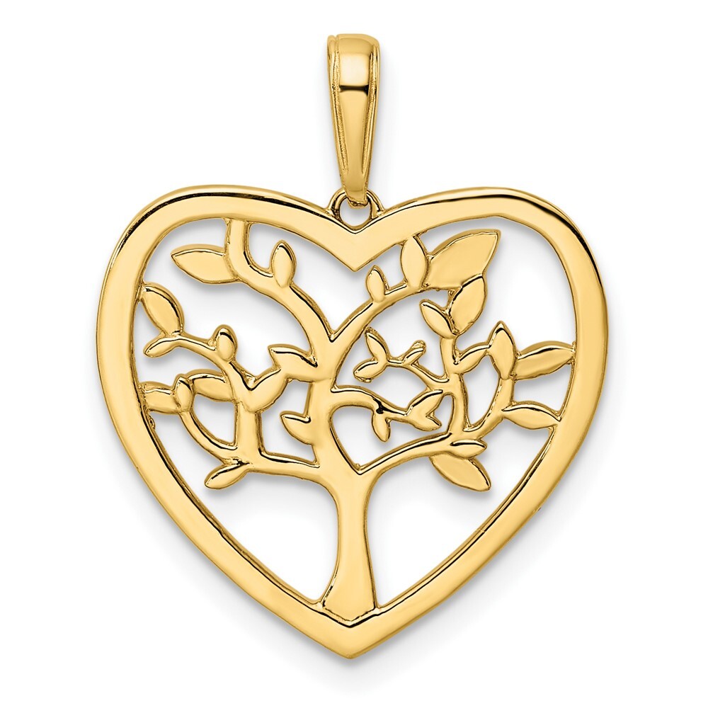 14k Yellow Gold and White Rhodium Diamond-cut Tree of Life Heart Pendant