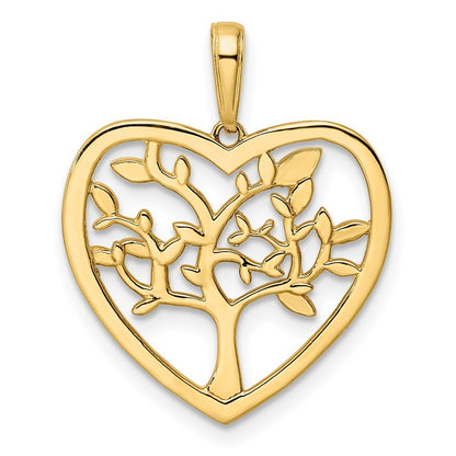 14k Yellow Gold and White Rhodium Diamond-cut Tree of Life Heart Pendant