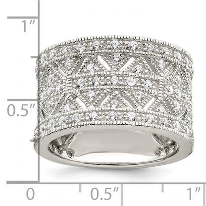 Sterling Silver Rhodium-plated Polished Cubic Zirconia Vintage Ring Size 8