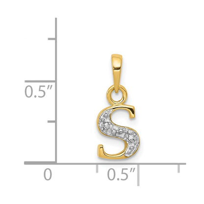 14k Yellow Gold with Rhodium Diamond Letter S Initial Pendant