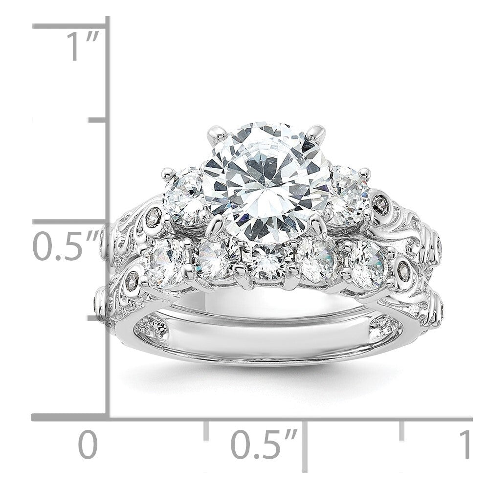 Sterling Silver Rhodium-plated 2-piece Cubic Zirconia Wedding Ring Size 8