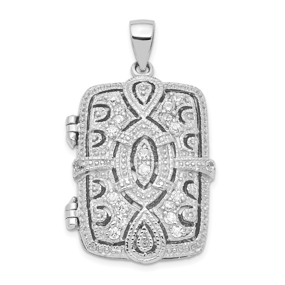 Sterling Silver Fancy Cubic Zirconia Rectangle 24mm Locket Pendant
