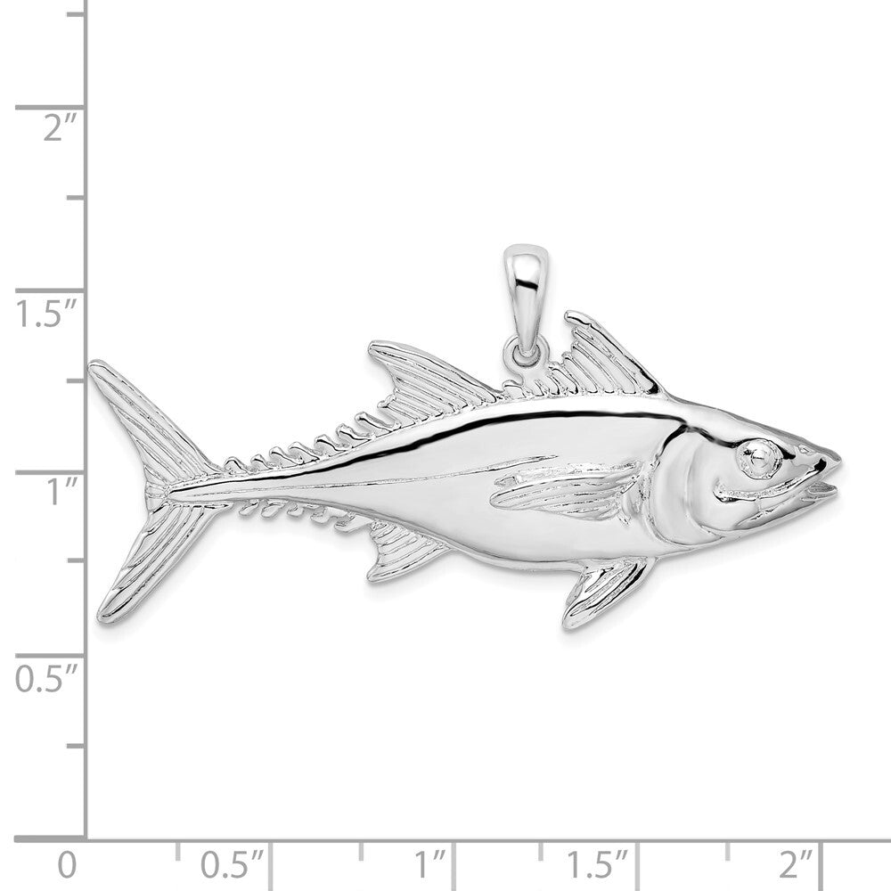 Sterling Silver Rhodium-Plated Polished Skipjack Tuna Fish Pendant