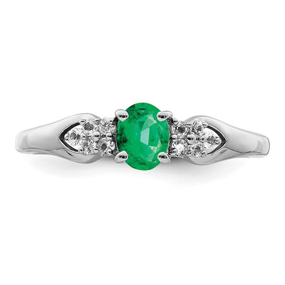 Sterling Silver Rhodium-plated Emerald and White Sapphire Ring