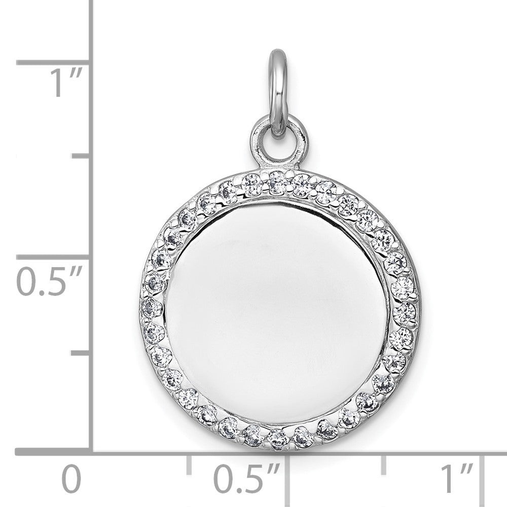 Sterling Silver Polished Cubic Zirconia Engraveable Circle Pendant