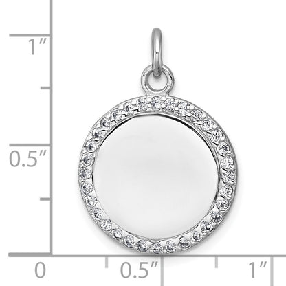Sterling Silver Polished Cubic Zirconia Engraveable Circle Pendant