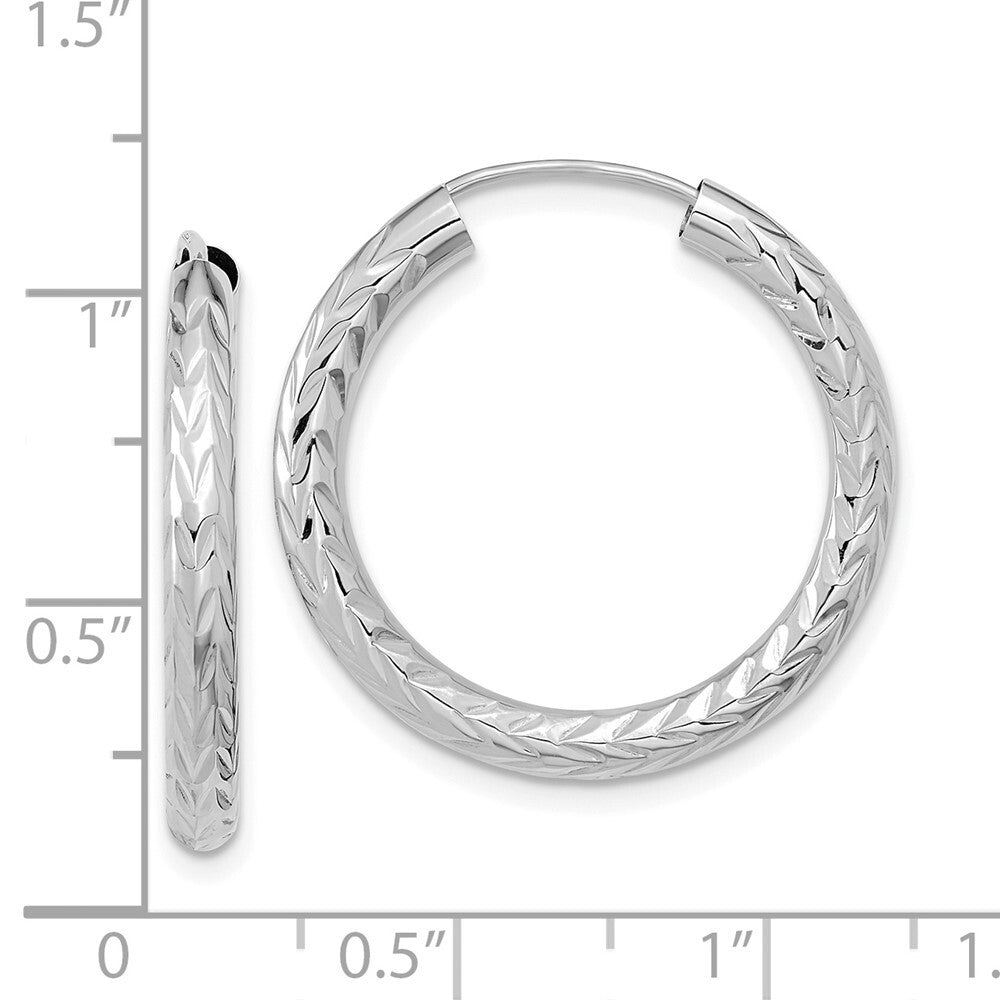 14k White Gold Polished & Diamond-Cut Endless Hoop Earrings Gift for Women