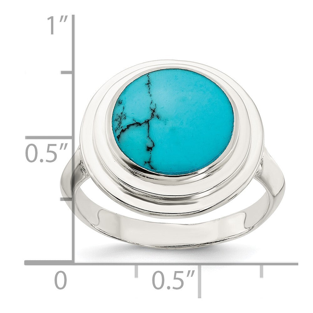 Sterling Silver Polished Round Imitation Turquoise Ring Size 6