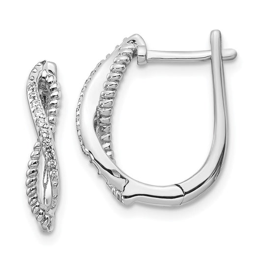 14k White Gold Diamond and Twisted Rope Hinged Hoop Earrings