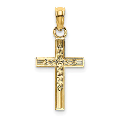 14k Yellow Gold Textured Center Block Cross Charm Pendant for Women