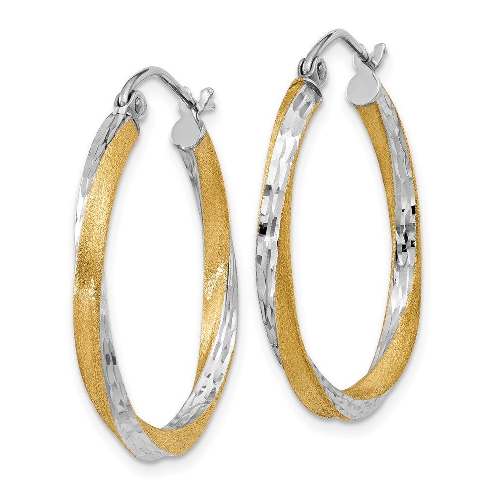 14k Yellow Gold & Rhodium Diamond-cut 2.5mm Twisted Hoop Earrings