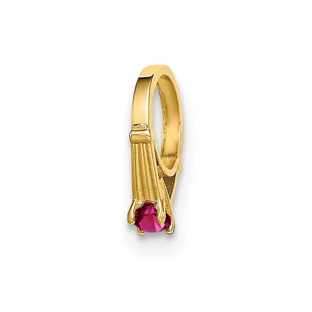 14k Yellow Gold 3-D July Ring with Dark Pink CZ Charm