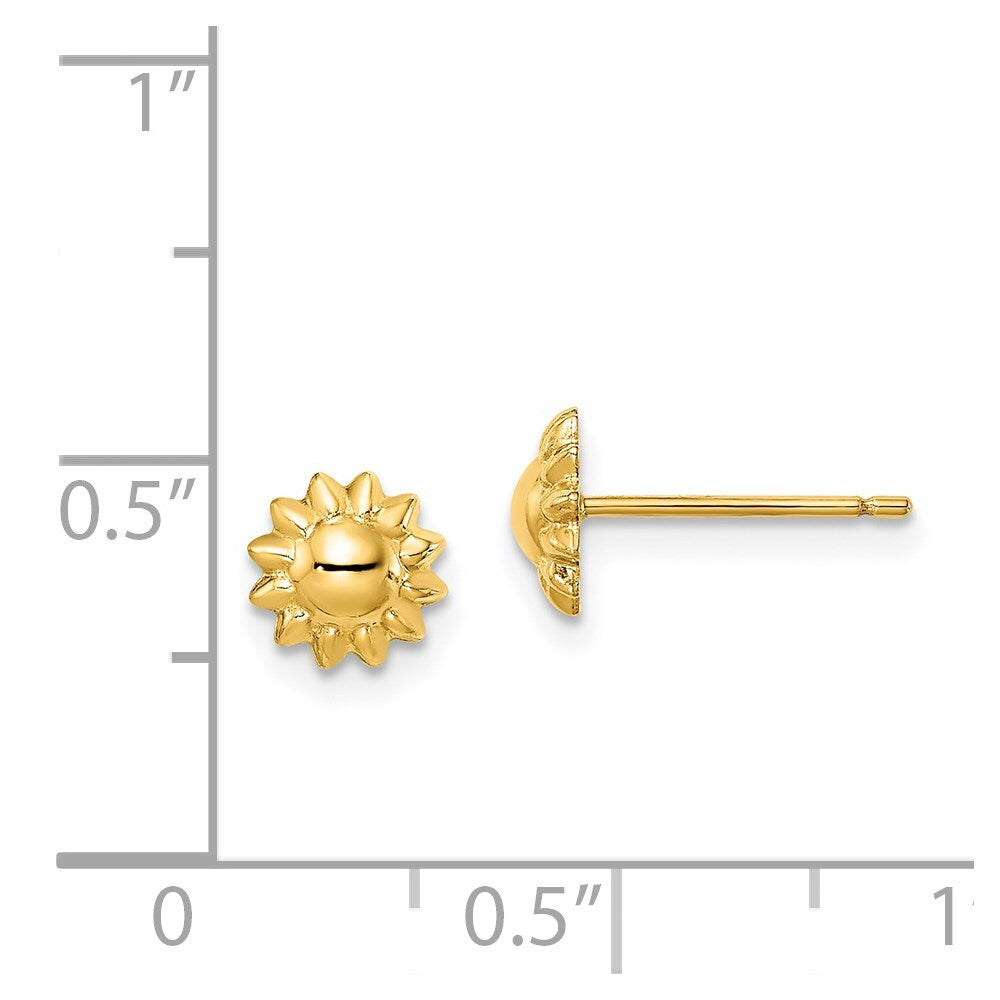 14k Yellow Gold Sunflower Stud Earrings Gift for Women