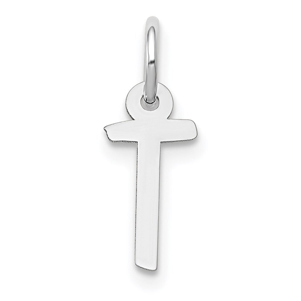 14k White Gold Small Slanted Block Letter T Initial Charm Pendant for Women
