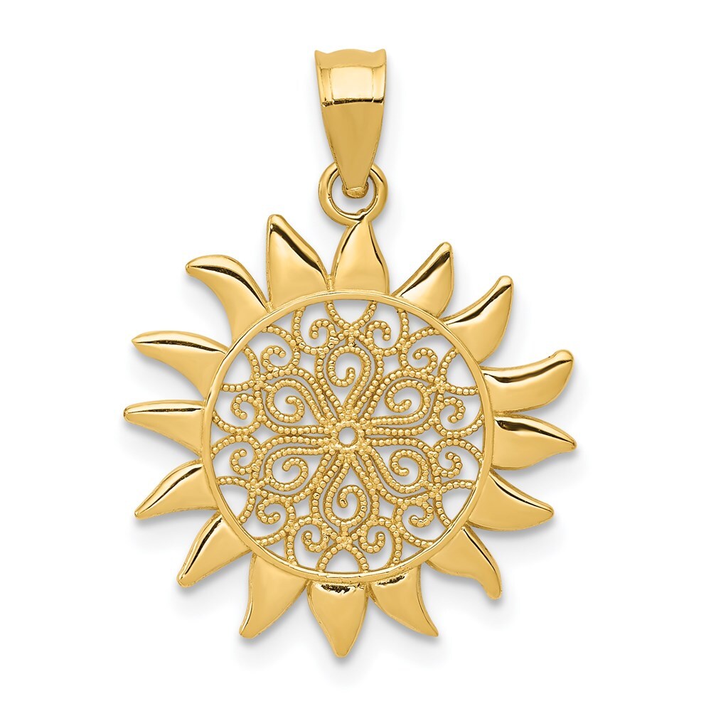 14k Yellow Gold Polished Filigree Sun Pendant for Women