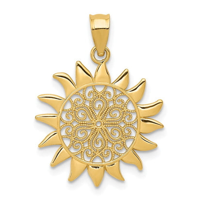 14k Yellow Gold Polished Filigree Sun Pendant for Women