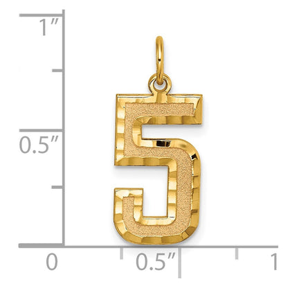 14k Yellow Gold Large Brushed Diamond-cut Number 5 Charm Pendant for Women