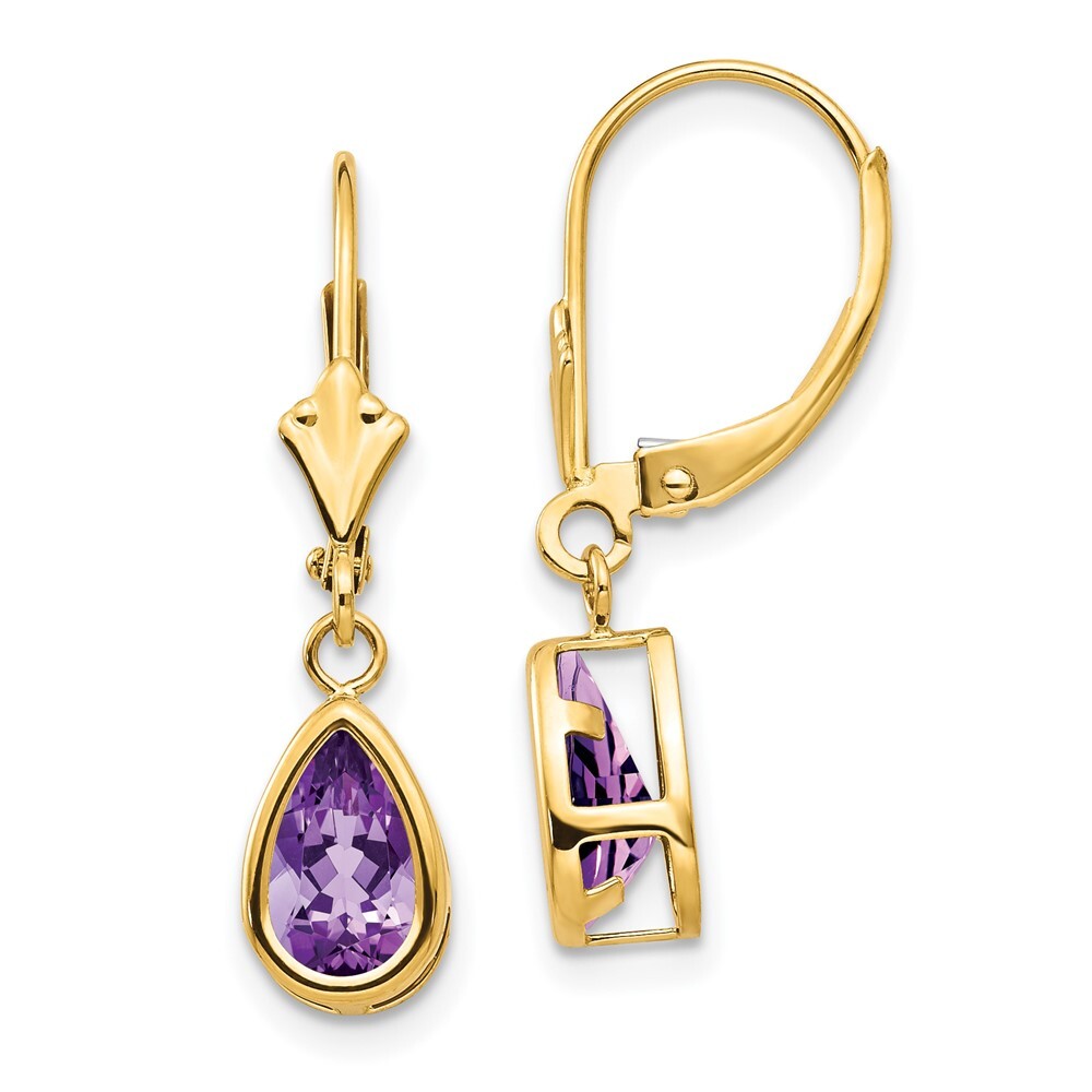 14k Yellow Gold 8x5mm Amethyst Dangle Earrings Gift for Women