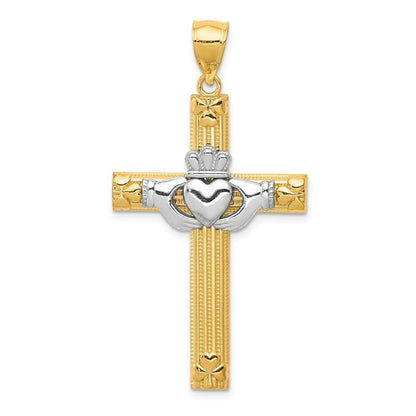 14k Two-tone Gold Claddagh Cross Pendant for Women