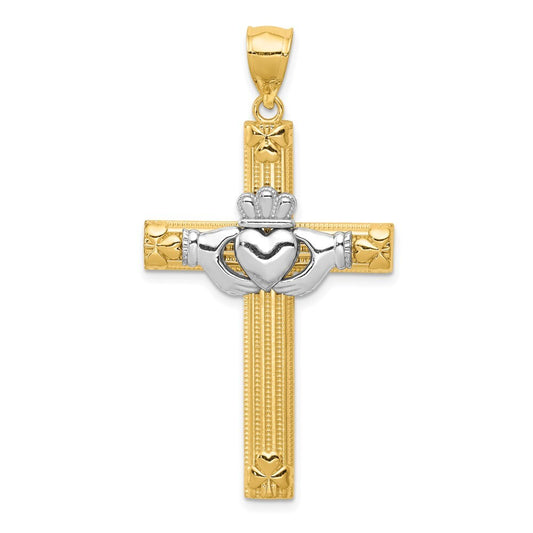 14k Two-tone Gold Claddagh Cross Pendant for Women