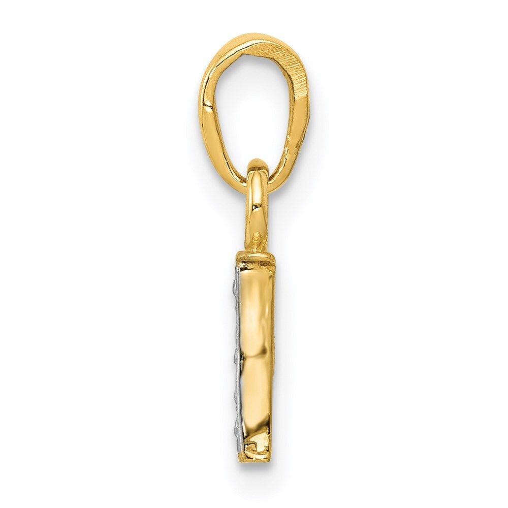 14k Yellow Gold with Rhodium Diamond Letter I Initial Pendant for Women