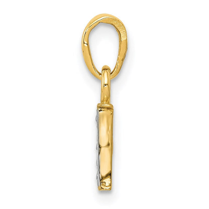 14k Yellow Gold with Rhodium Diamond Letter I Initial Pendant for Women