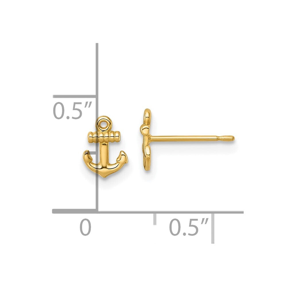 14k Yellow Gold Polished Anchor Stud Earrings Gift for Women