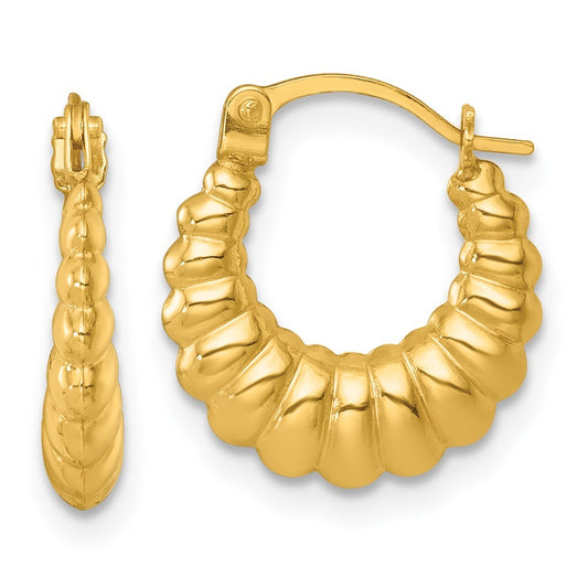 14k Yellow Gold Polished Scalloped Hollow Hoop Earrings