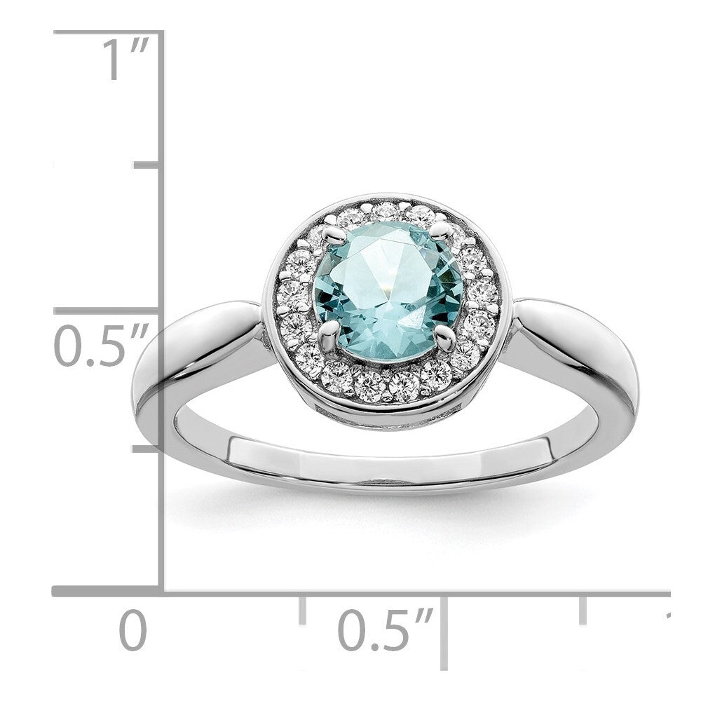 Sterling Silver Rhodium-plated CZ and Light Blue Glass Stone Ring Size 6
