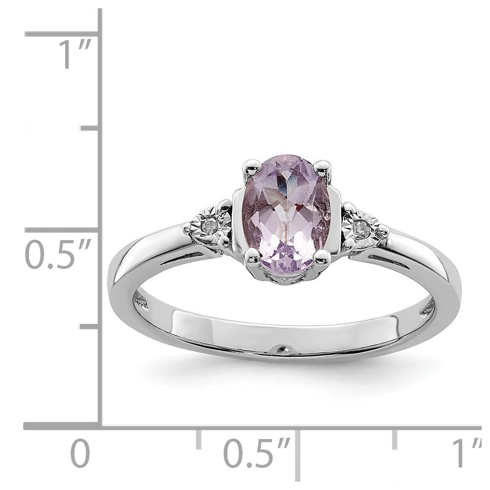Sterling Silver Rhodium Diamond & Rose de France Ring