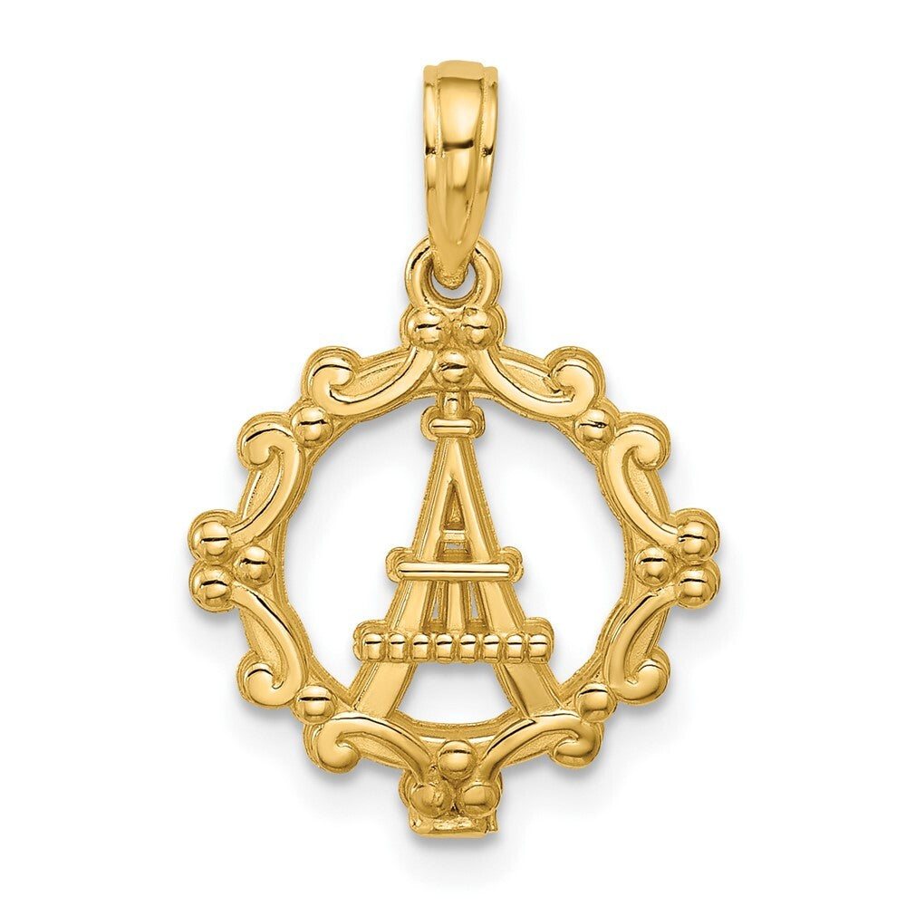 14k Yellow Gold Polished Eiffel Tower Separate Heart Pendant for Women