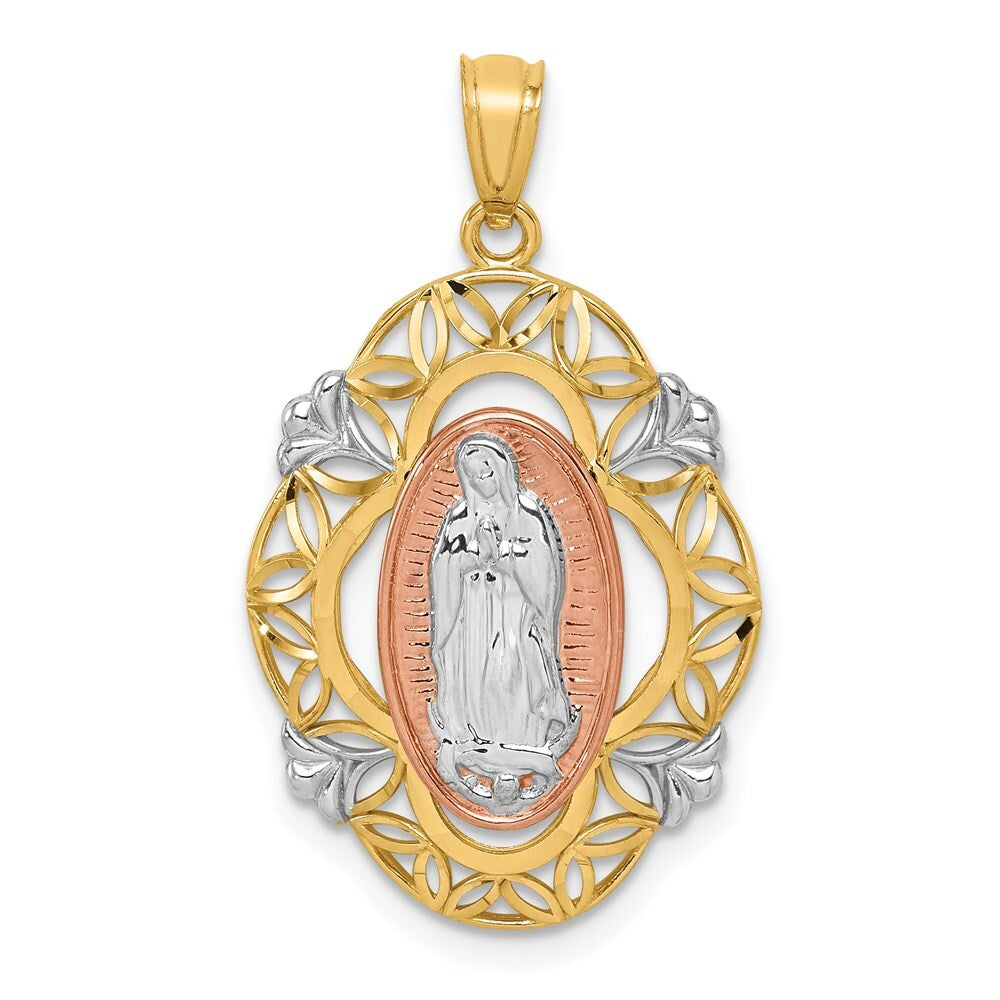 14k Two-tone Gold White Rhodium Guadalupe Medal Pendant for Women