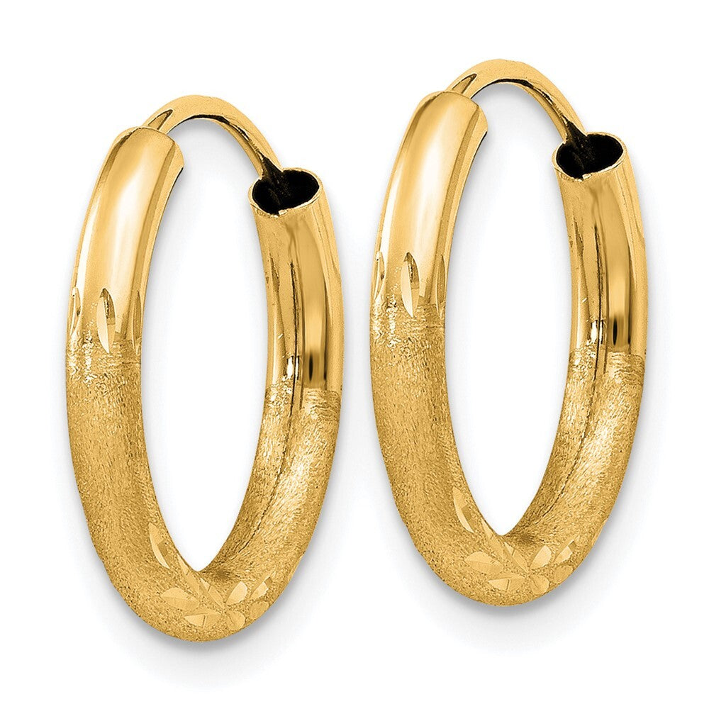 14k Yellow Gold 2mm Satin Diamond-cut Endless Hoop Earrings Gift for Women