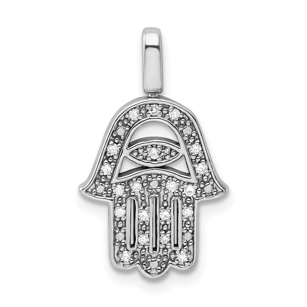 Sterling Silver Rhodium 0.2ct. Diamond Reverible Hamsa Pendant