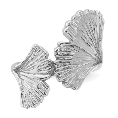 Sterling Silver Rhodium-Plated Polished Ginkgo Leaf Ring Size 8