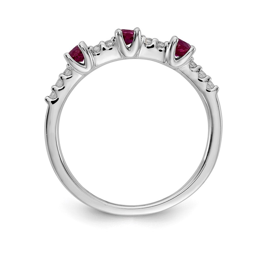 14k White Gold Diamond and Ruby 3-Stone Ring Size 7