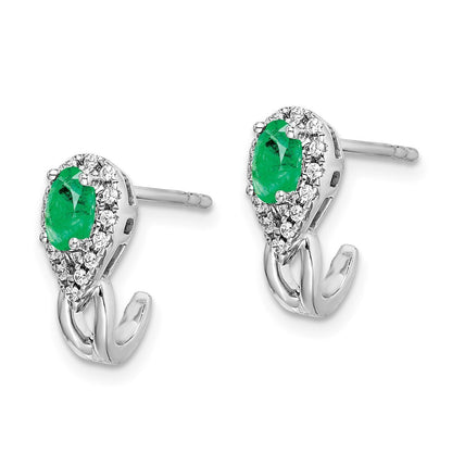 14k White Gold 1/8Ct Diamond and Emerald Drop & Dangle Earrings
