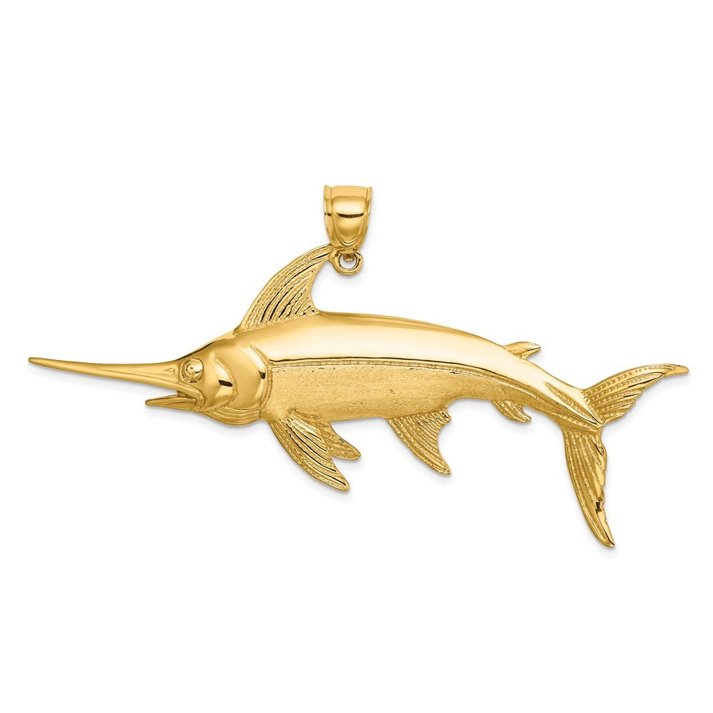 14k Yellow Gold 2-D Polished Satin Swordfish Charm