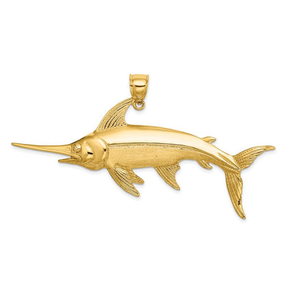 14k Yellow Gold 2-D Polished Satin Swordfish Charm