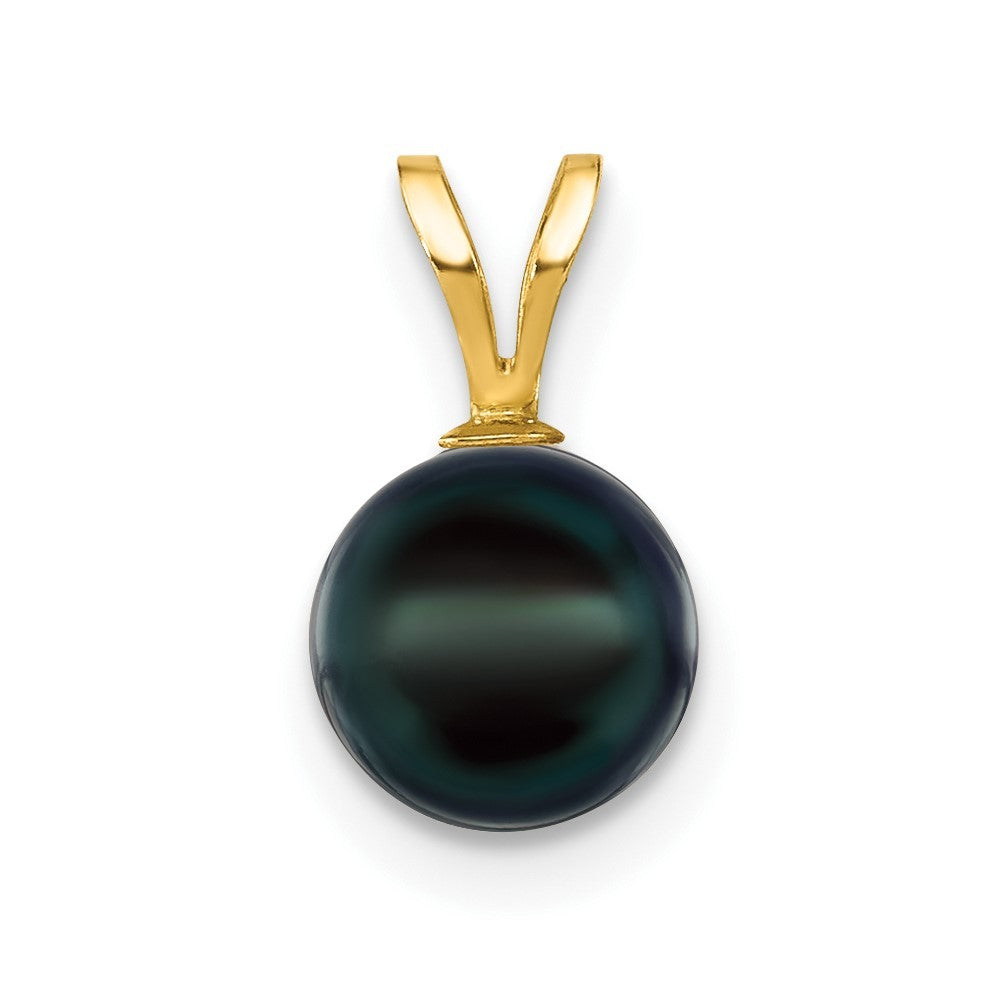 14k Yellow Gold 7-8mm Black Round Akoya Saltwater Cultured Pearl Pendant